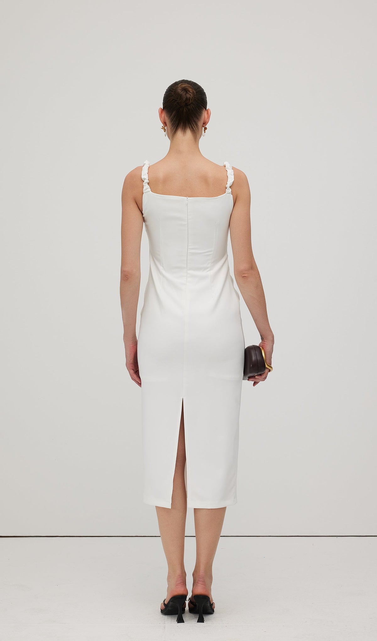 Solid Flower Sleeveless Midi Dress