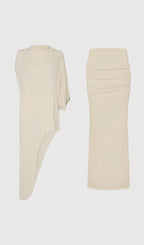 Hiba Asymmetrical Blouse & Maxi Skirt With Draped Set