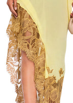 Sabra Sheer Lace Midi Dress In Yellow