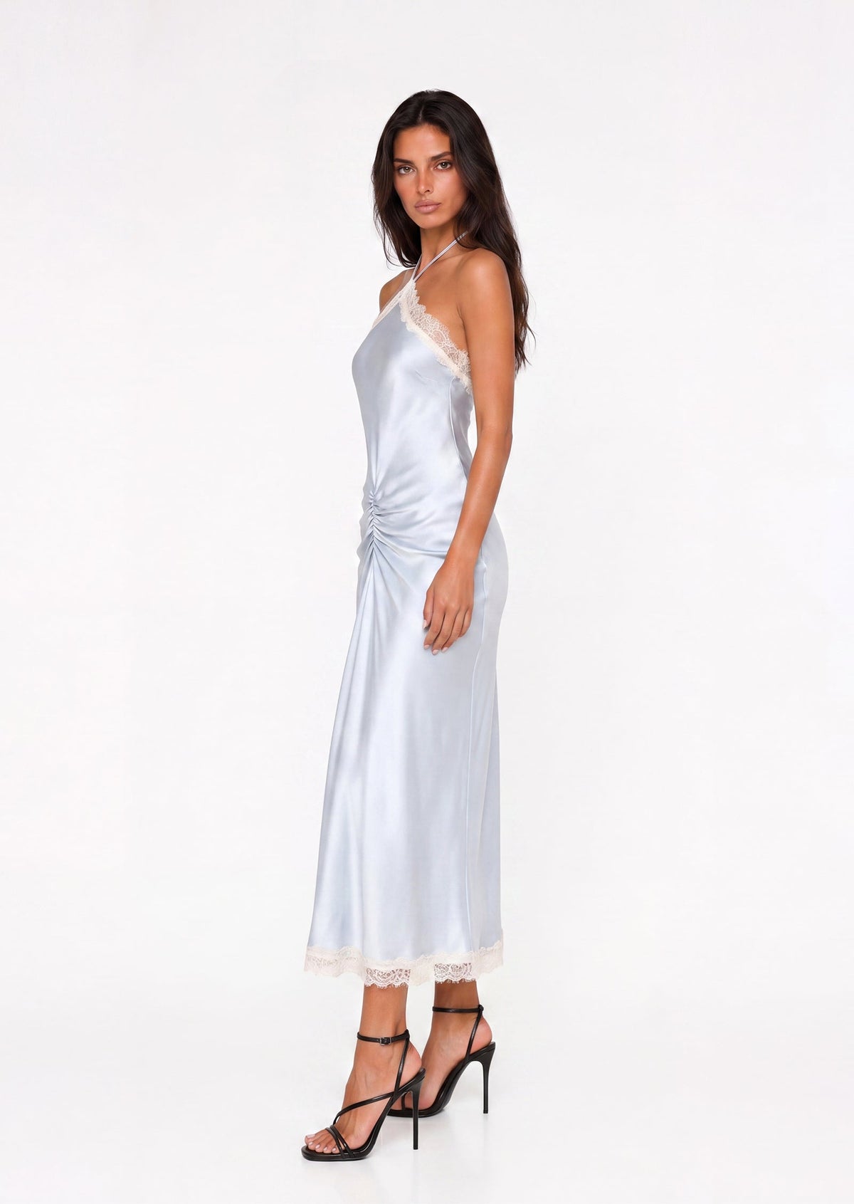 Ballard Viscose Satin Dress With Lace In Blue