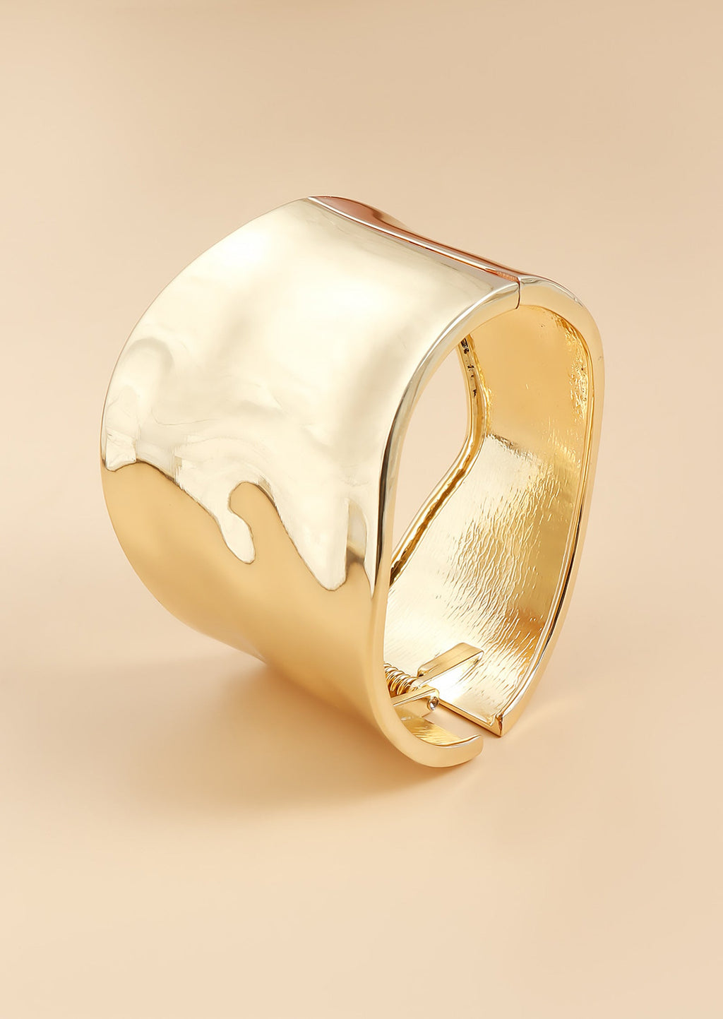 Gold-Plated Chunky Ripple Wide Cuff Bracelet