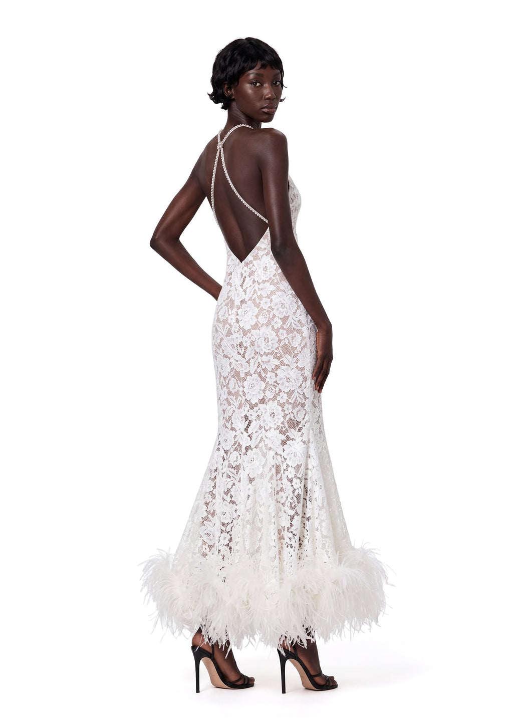 Nadda Rhinestone Chain Lace Maxi Dress