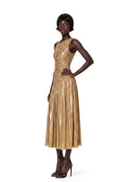 Kaegan Sleeveless Satin Midi Dress In Gold