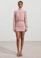 Back Bow Detail Puff-Sleeve Blouson Dress