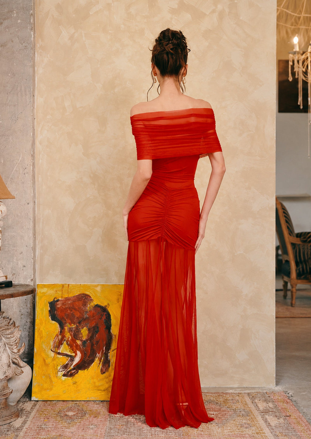 Slinky Off Shoulder Maxi Dress