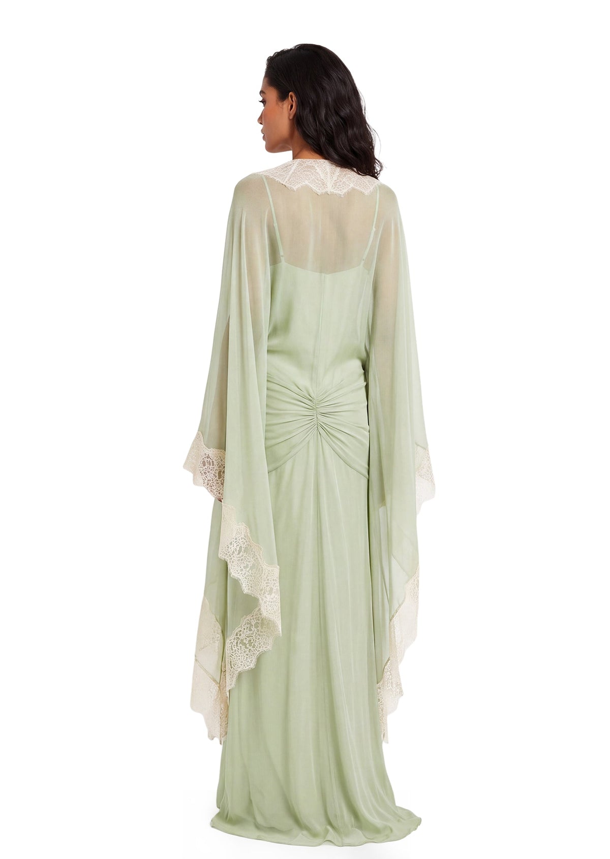 Sabian Lace Bell Sleeve Maxi Dress In Green