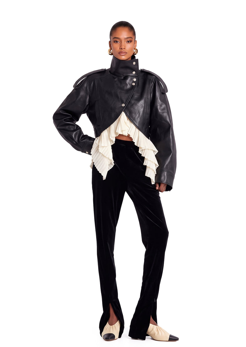Quasar PU Paneled Ruffle Jacket