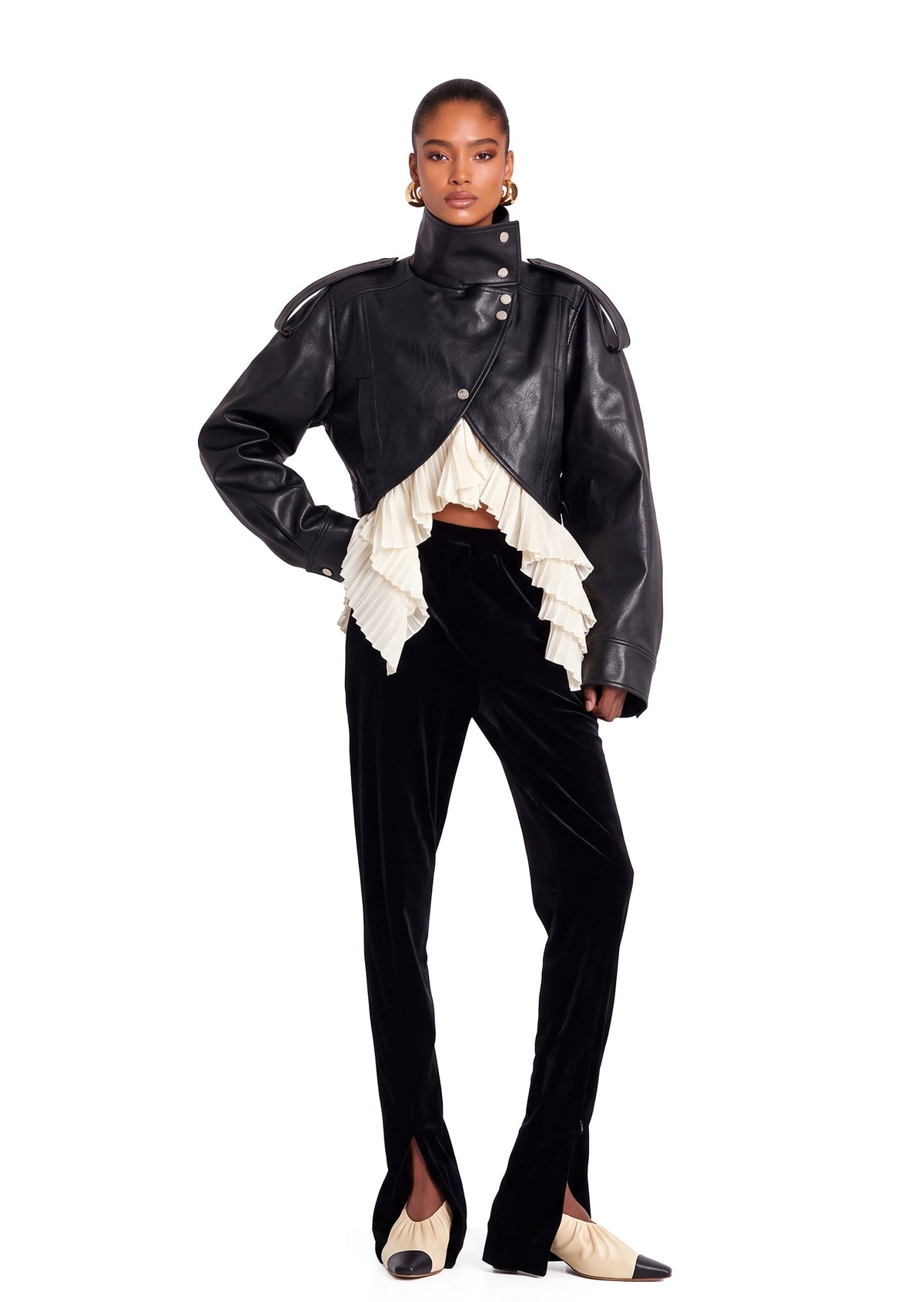 Quasar PU Paneled Ruffle Jacket