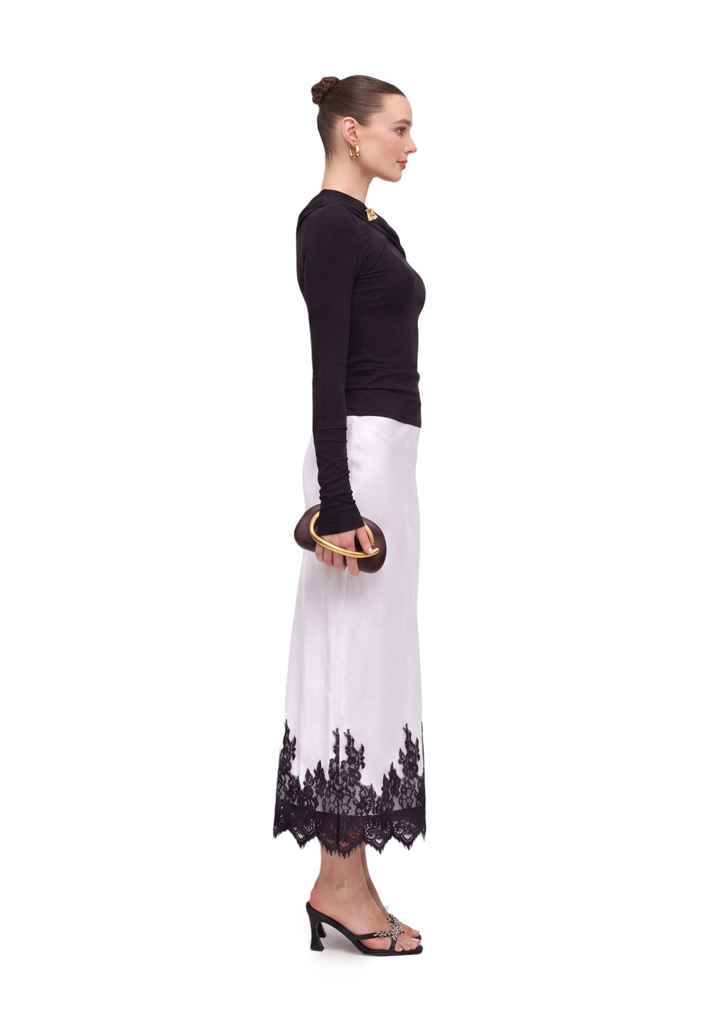 Lace Satin Midi Skirt