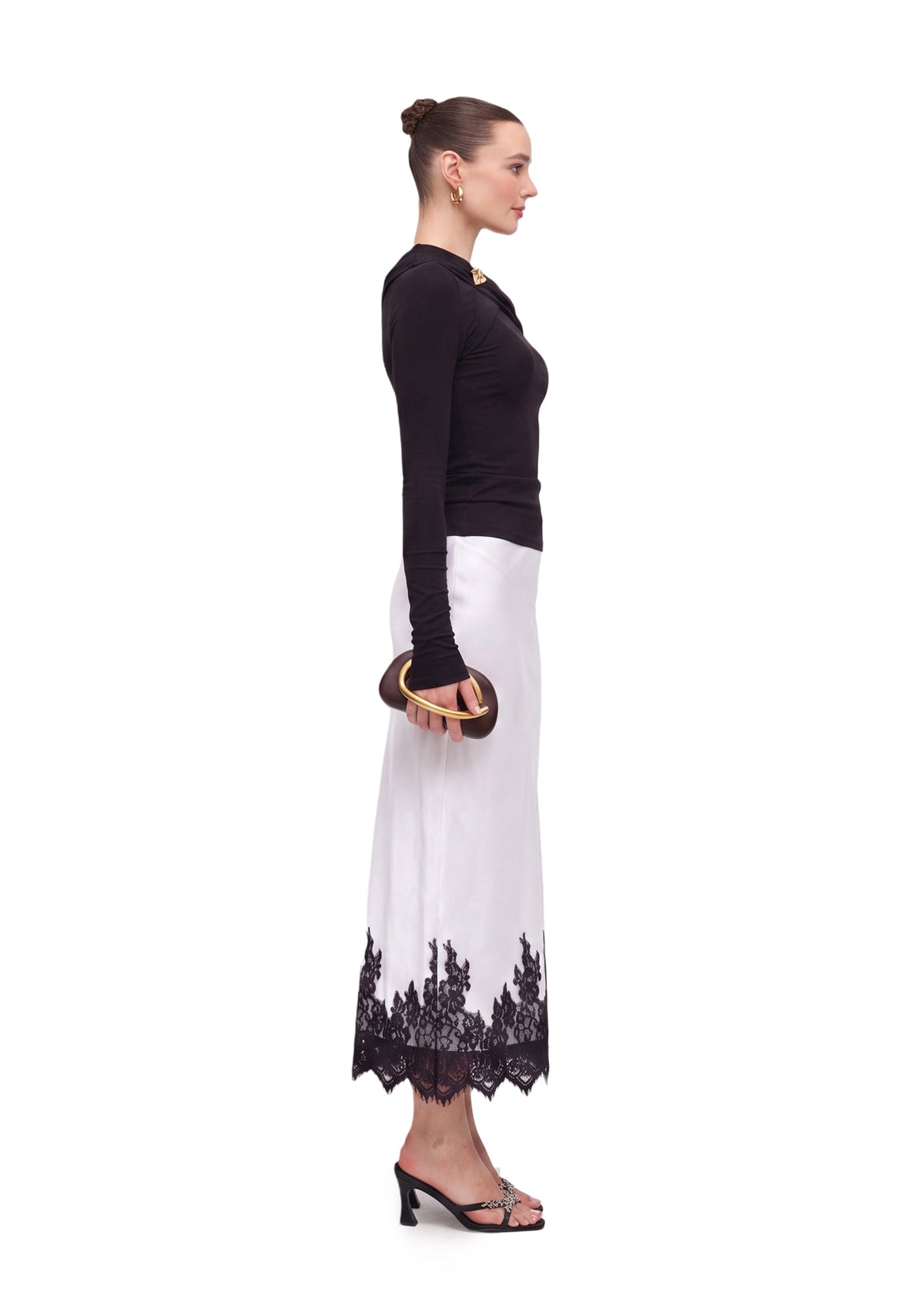 Lace Satin Midi Skirt