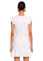 Ebony White Ruffled Knit Mini Dress