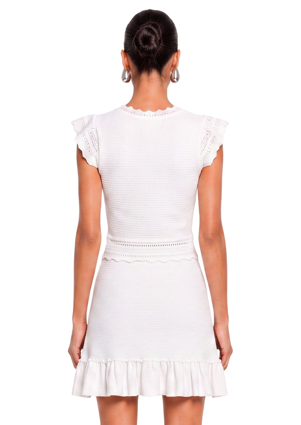 Ebony White Ruffled Knit Mini Dress