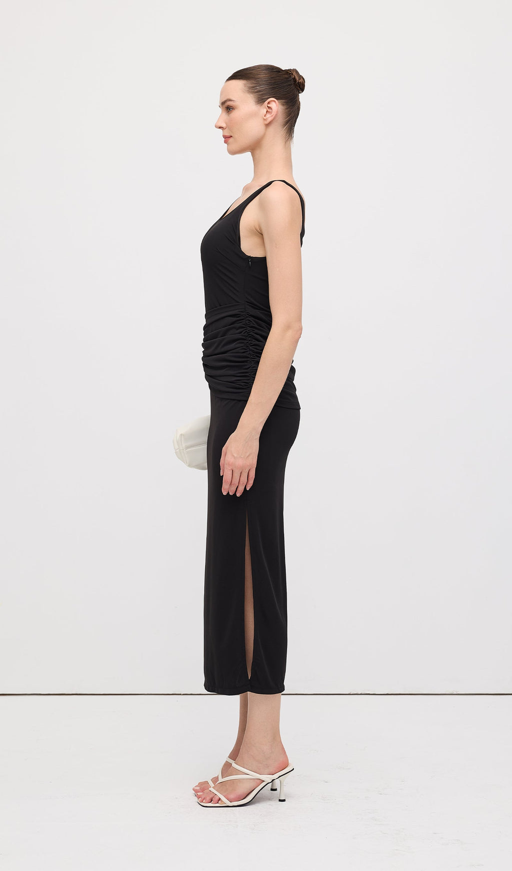 Sleeveless Pleats At Waist Midi Dress
