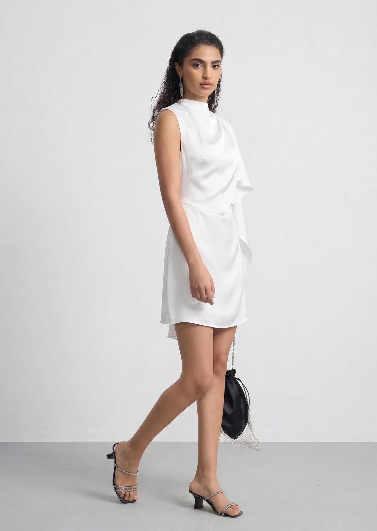 Fitted Mini Dress With Asymmetrical Draping