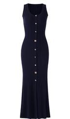 Metallic Button Knit Midi Dress