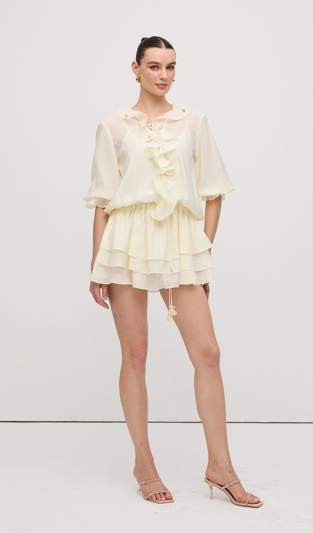 Solid Tiered Ruffles Mini Dress