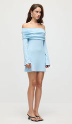 Off Shoulder Rib Knit Mini Dress In Baby Blue