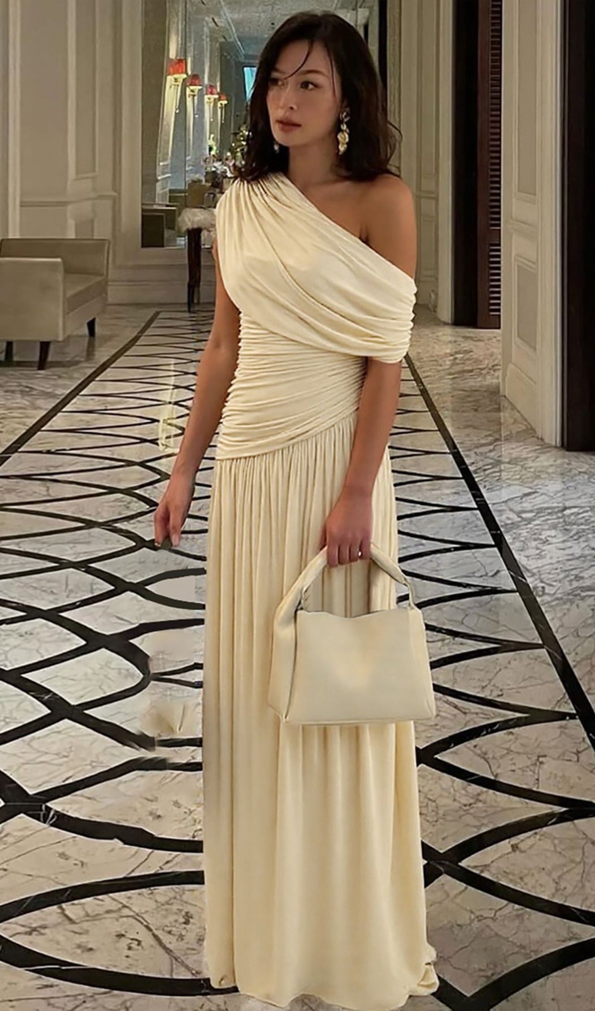 Off Shoulder Pleated Maxi Dress