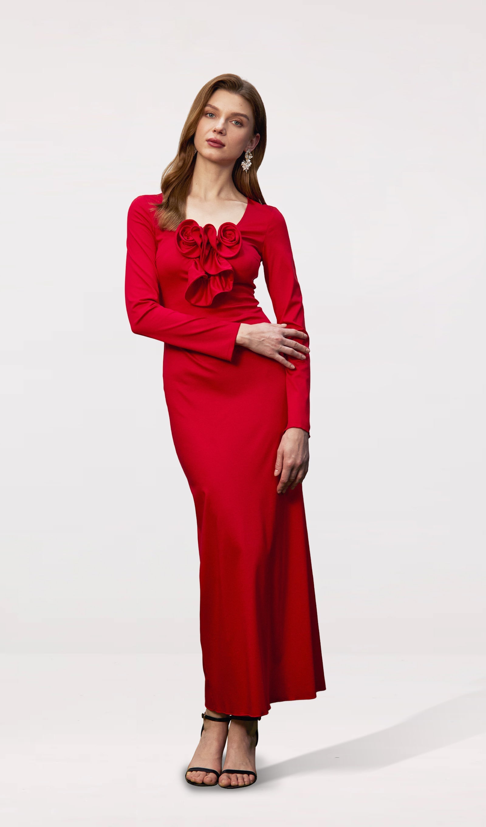 Flower Applied Jersey Maxi Dress