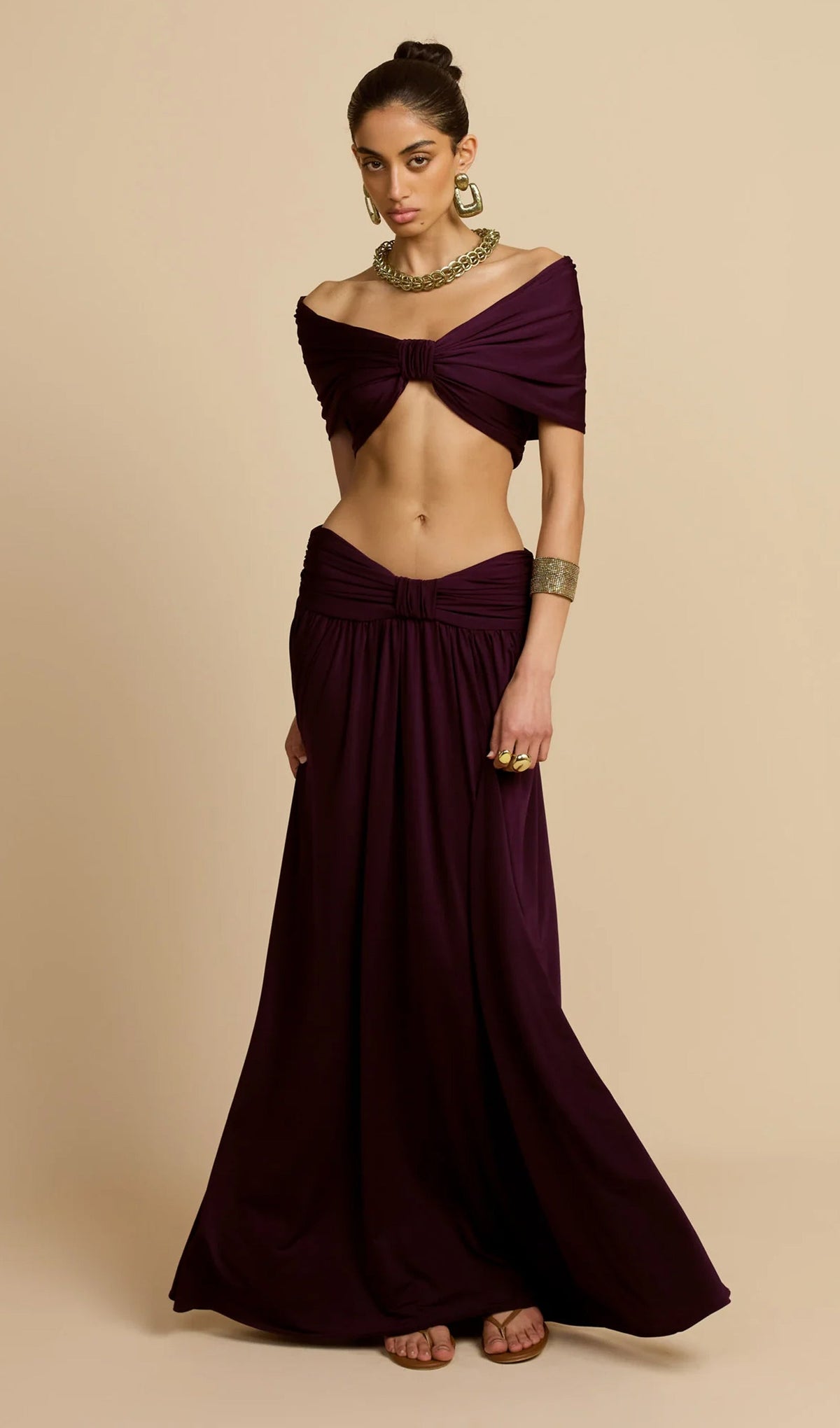 Ruched Top & Maxi Skirt Two Piece Set