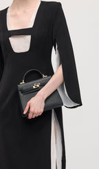 Slit Square Shoulder Midi Dress In Black