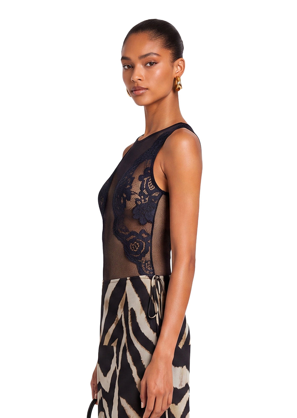 Tadahiro Printed Lace Midi Dress In Black