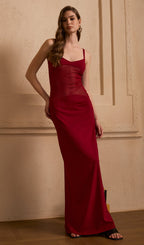 Sheer Knit Curve Maxi Dress In Red