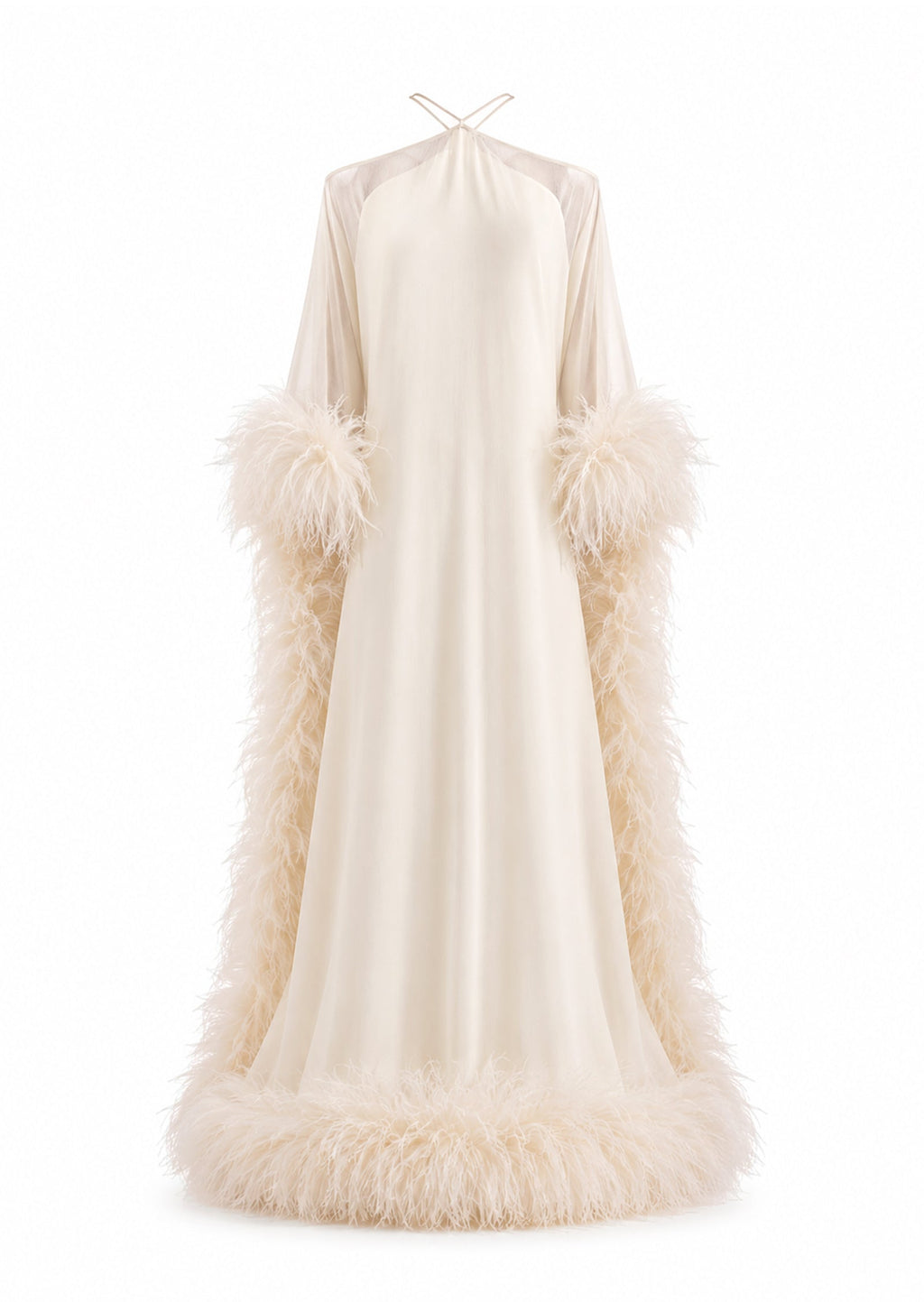 Paget Halter Neck Ostrich Feather Maxi Dress
