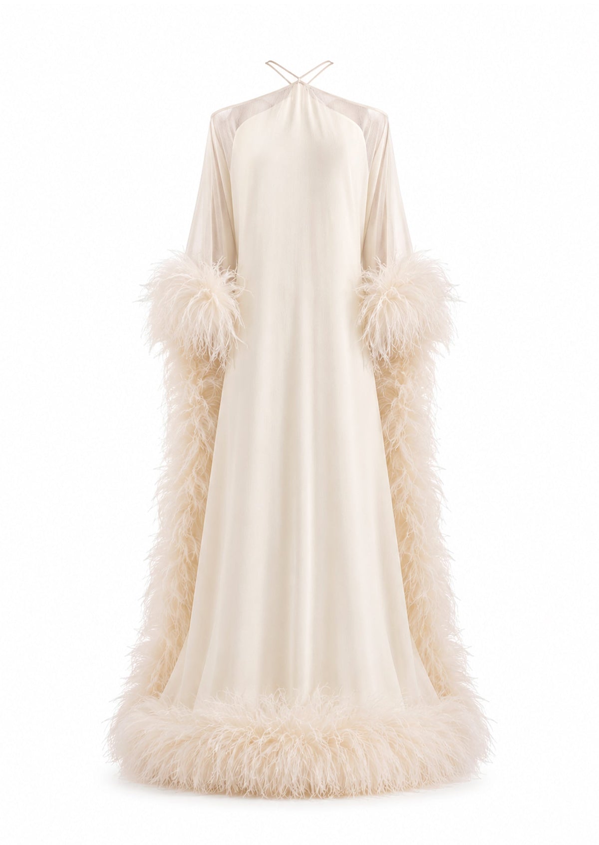 Paget Halter Neck Ostrich Feather Maxi Dress