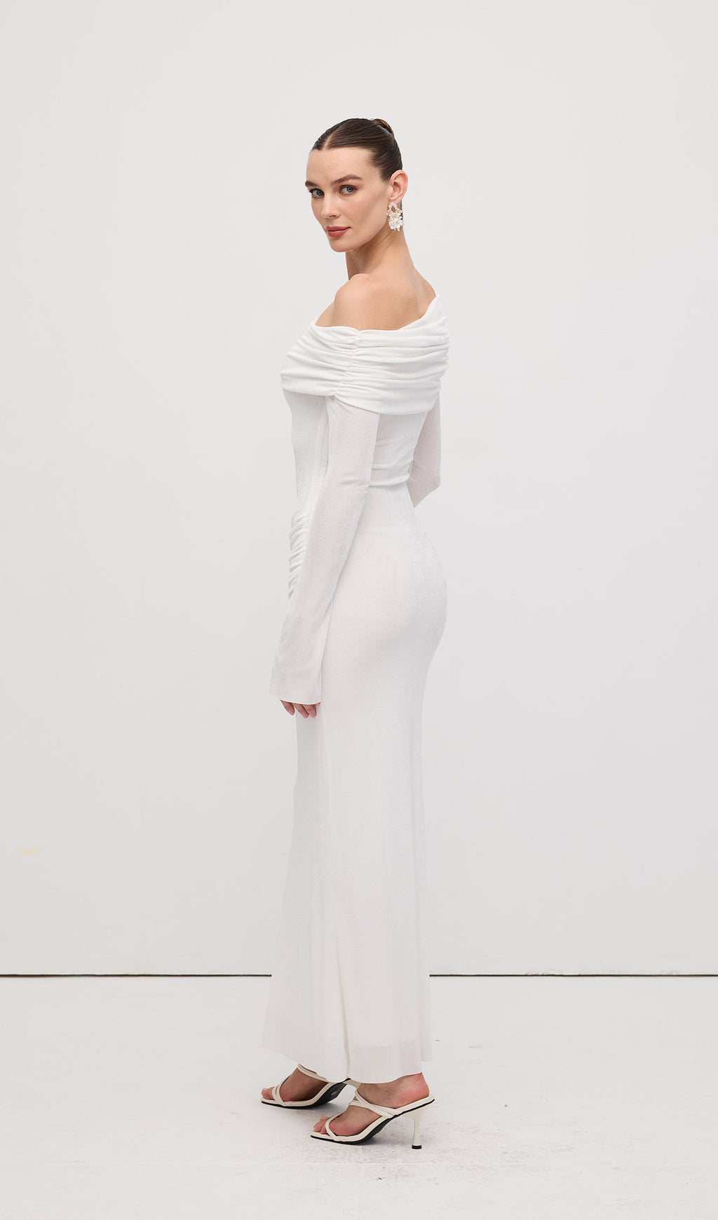 Single Jersey Knit  Draped Maxi Dress White