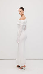 Single Jersey Knit  Draped Maxi Dress White
