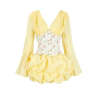 Octavius Floral Corset Bubble Mini Dress In Yellow