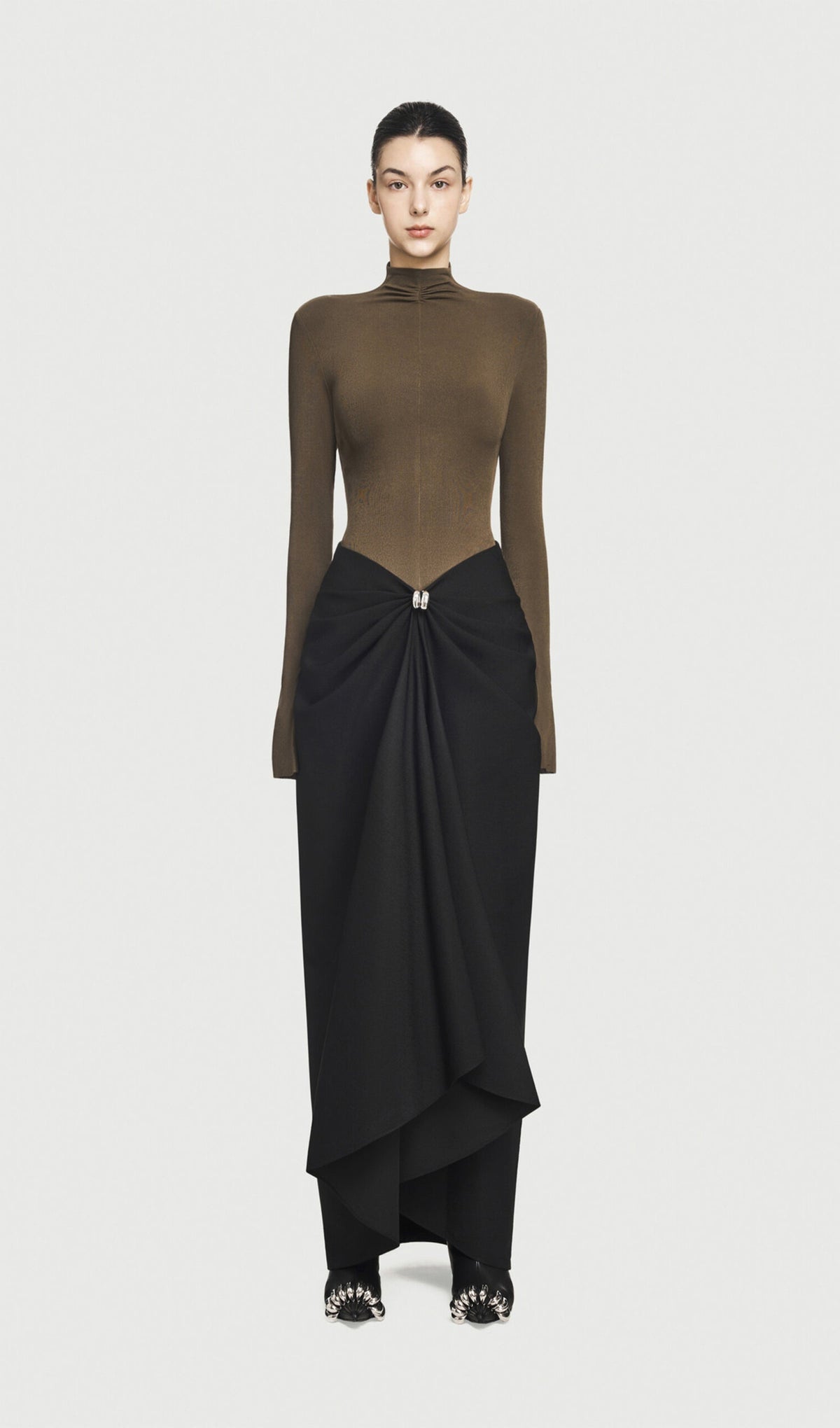 Asymmetrical Pleat Maxi Dress