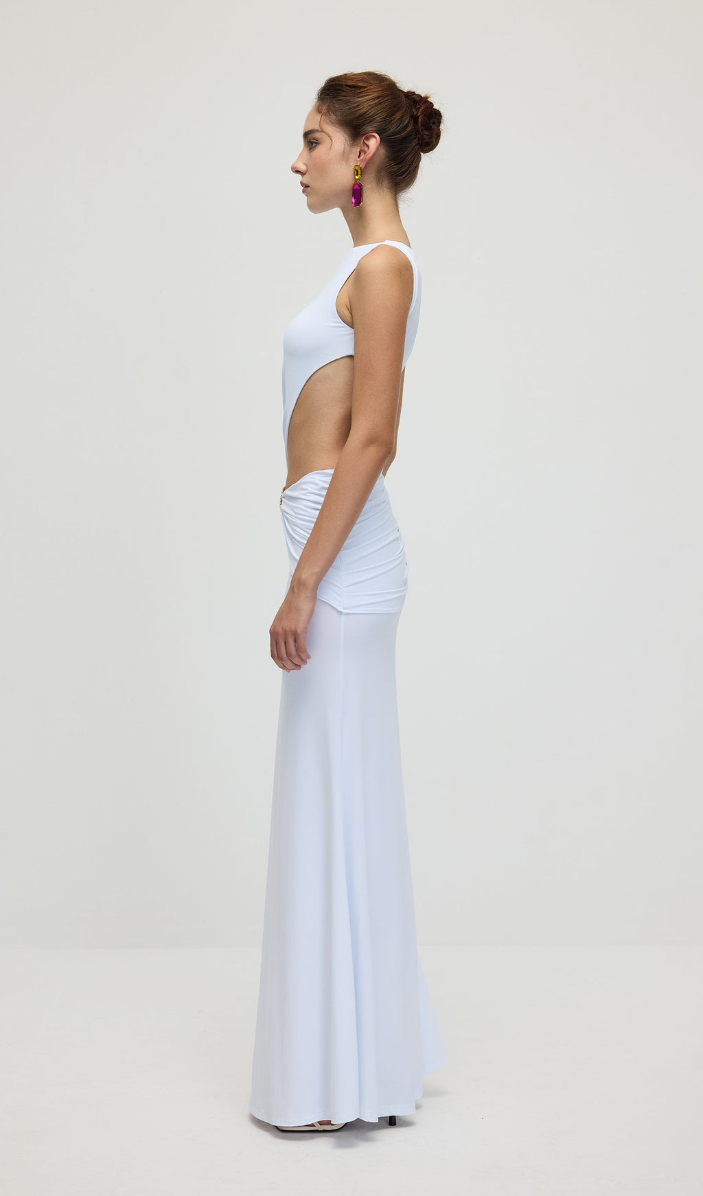 Draping And Shell Decorations Maxi Dress In White