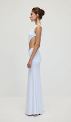 Draping And Shell Decorations Maxi Dress In White