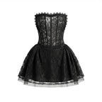 Vahn Strapless Lace Mini Dress In Black