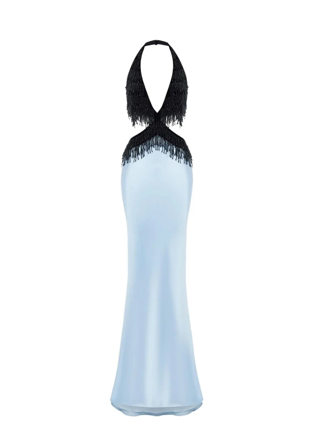 Quant Beaded Tassel Satin Maxi Dress