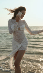 Lace Draped Neckline Mini Dress