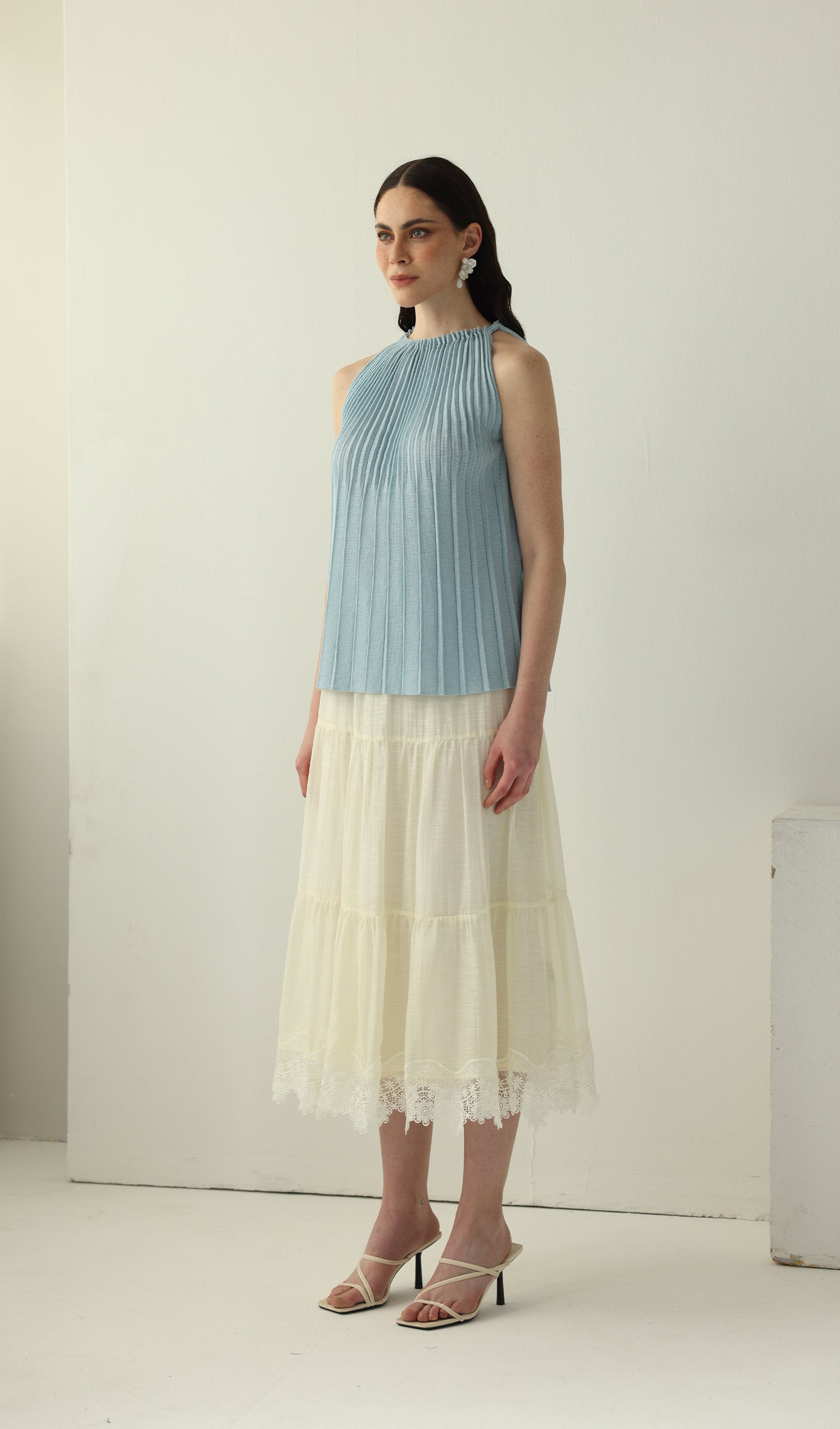 Pleated Halter Neck Sleeveless Top