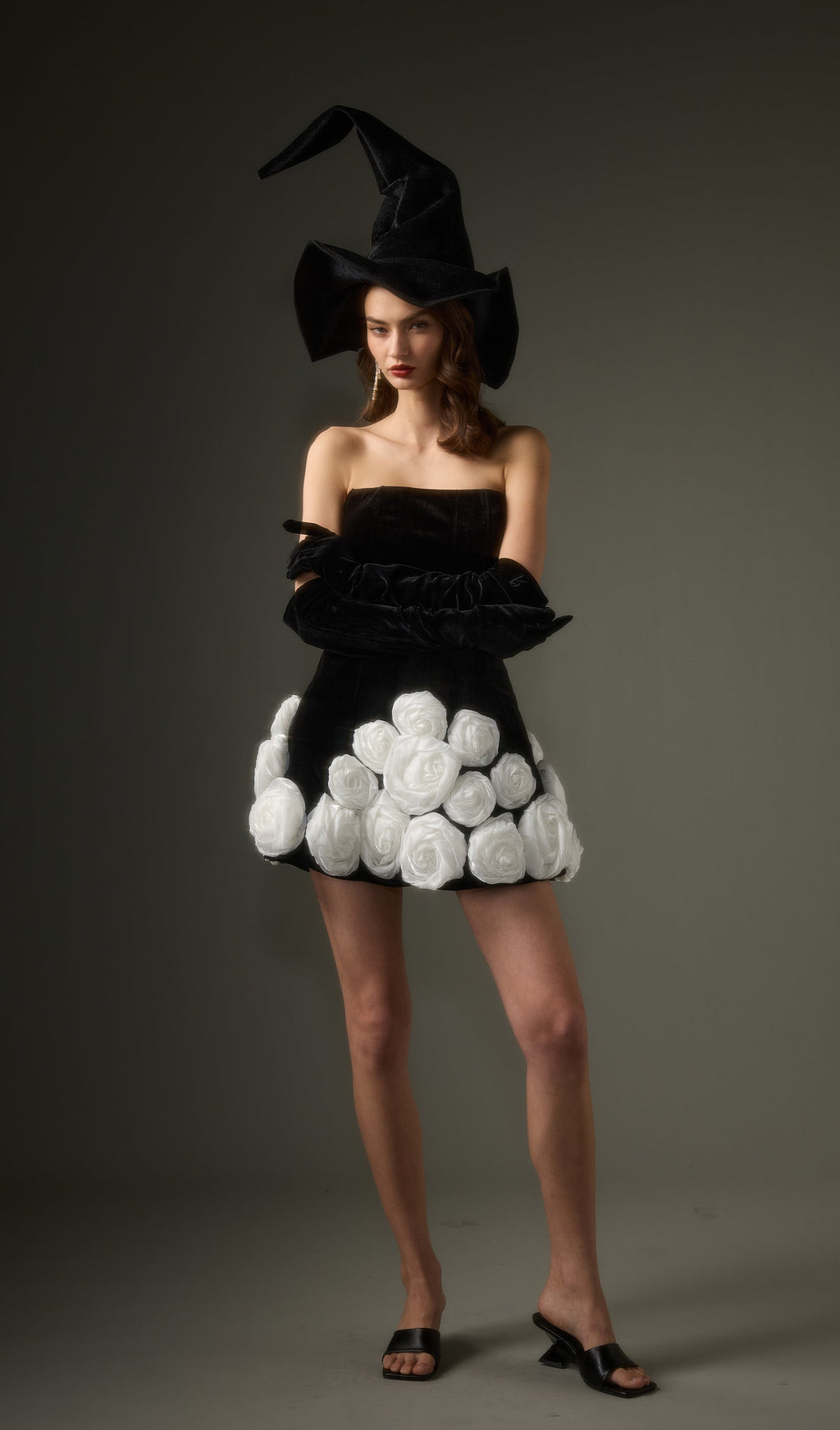 Black Off Shoulder Flower Mini Dress