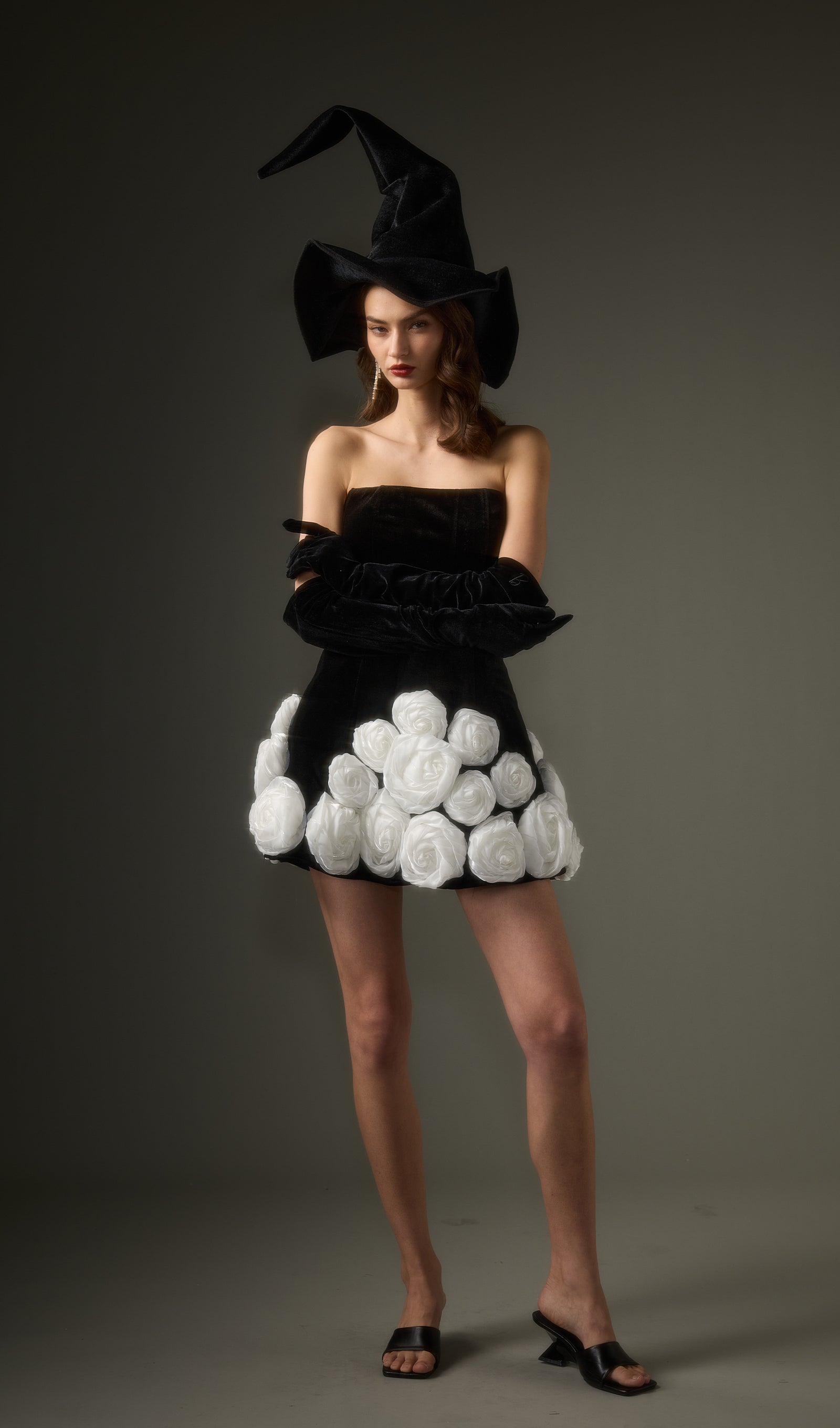 Black Off Shoulder Flower Mini Dress