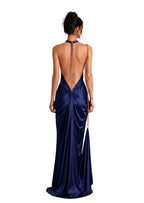 Zabby Satin Halter Neck Maxi Dress In Blue