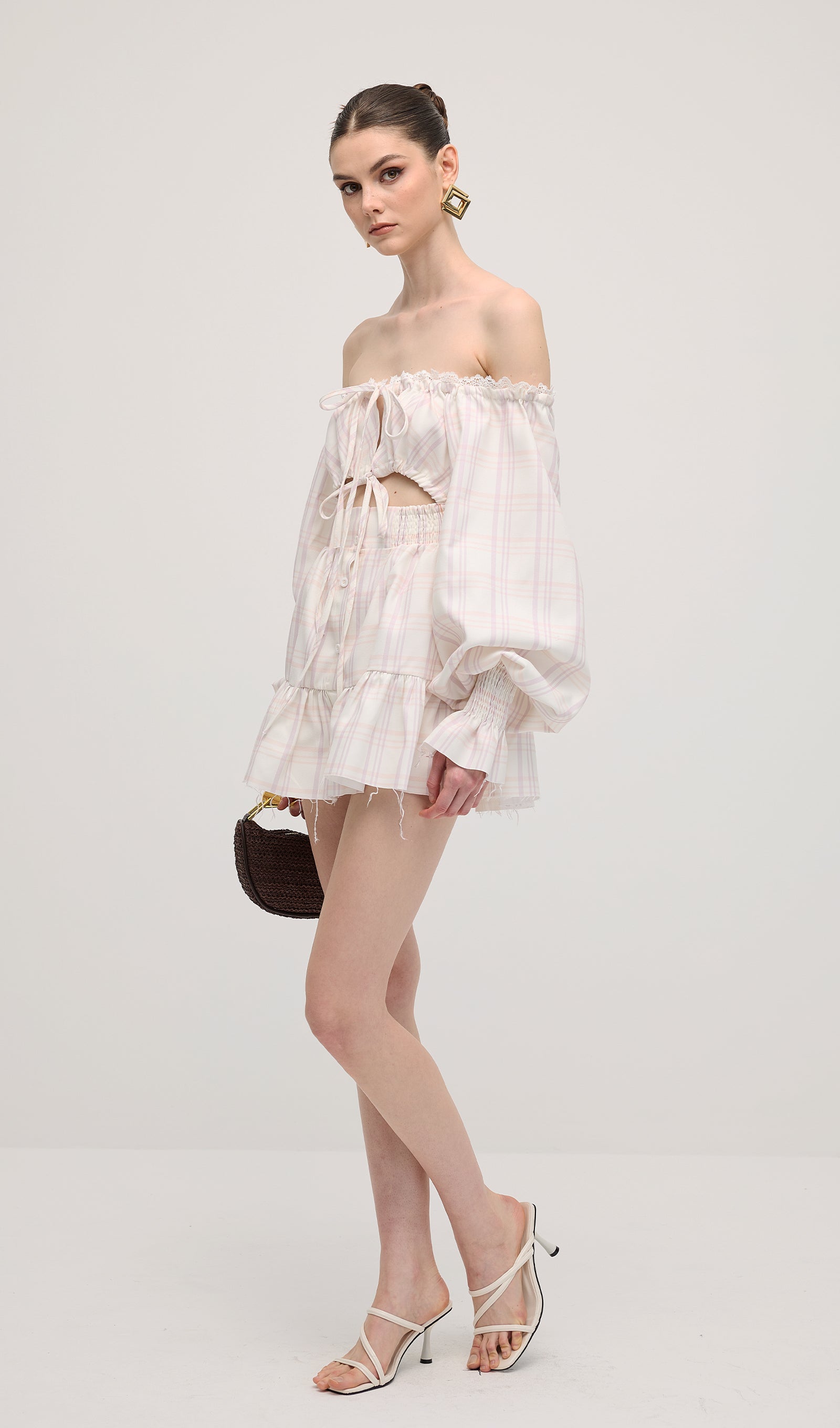 Lace Up Mini Dress In Grid