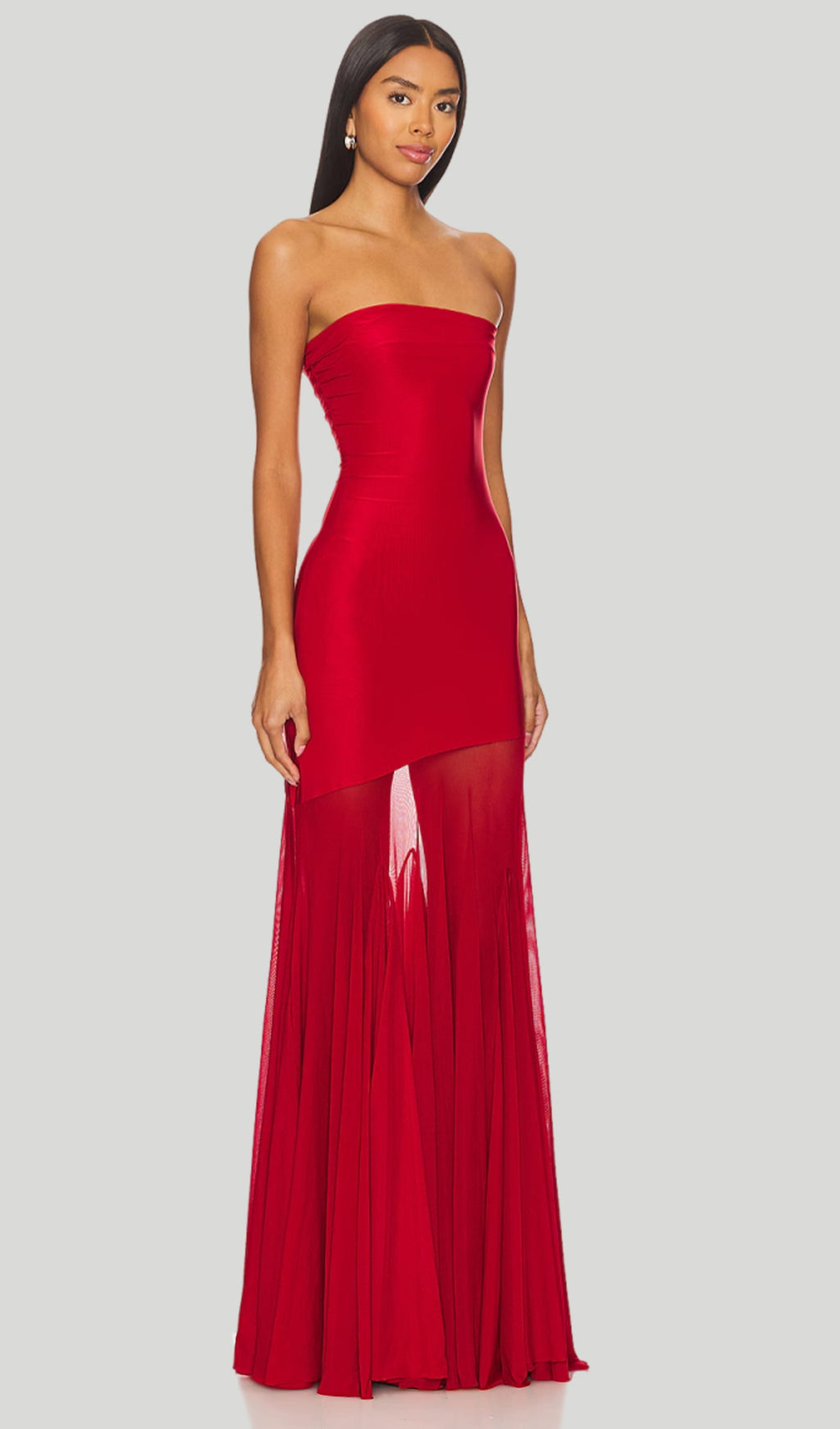 Off Shoulder Jersey With Mesh Maxi Dress In Red