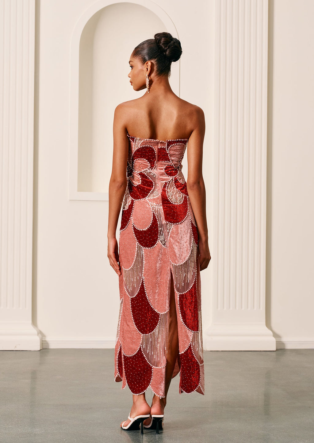 Off Shoulder Embroidered Velvet Gown