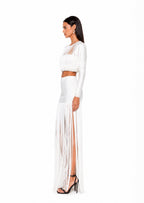 Xakery Fringe Long Sleeve Top In White