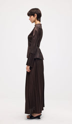 Solid Pleated Peplum Two Piece Set Maxi Skirt
