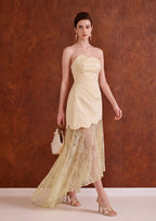 Elowise Satin And Lace Maxi Dress In Lemon