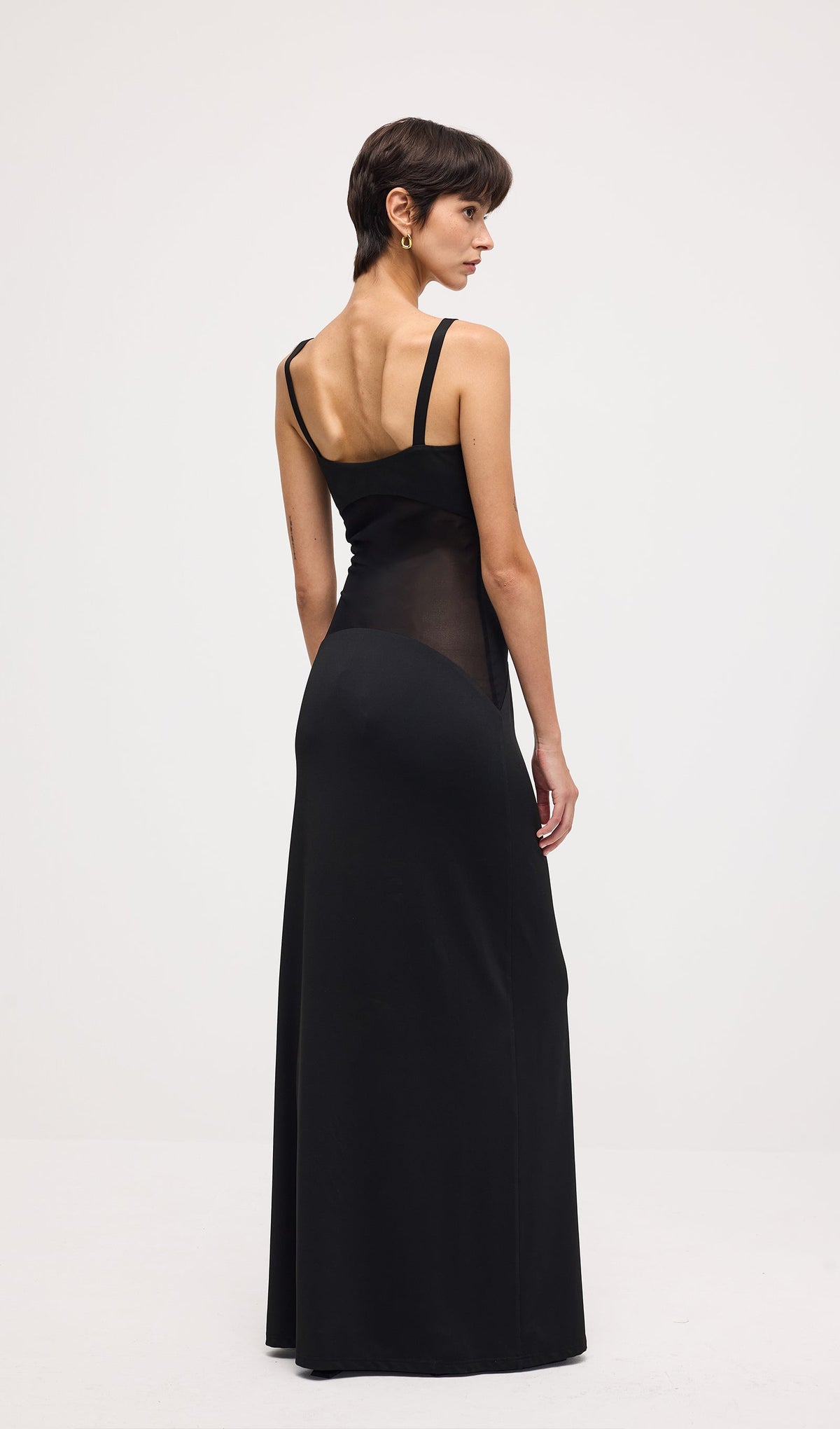 Solid Sheer Knit Curve Maxi Dress In Black