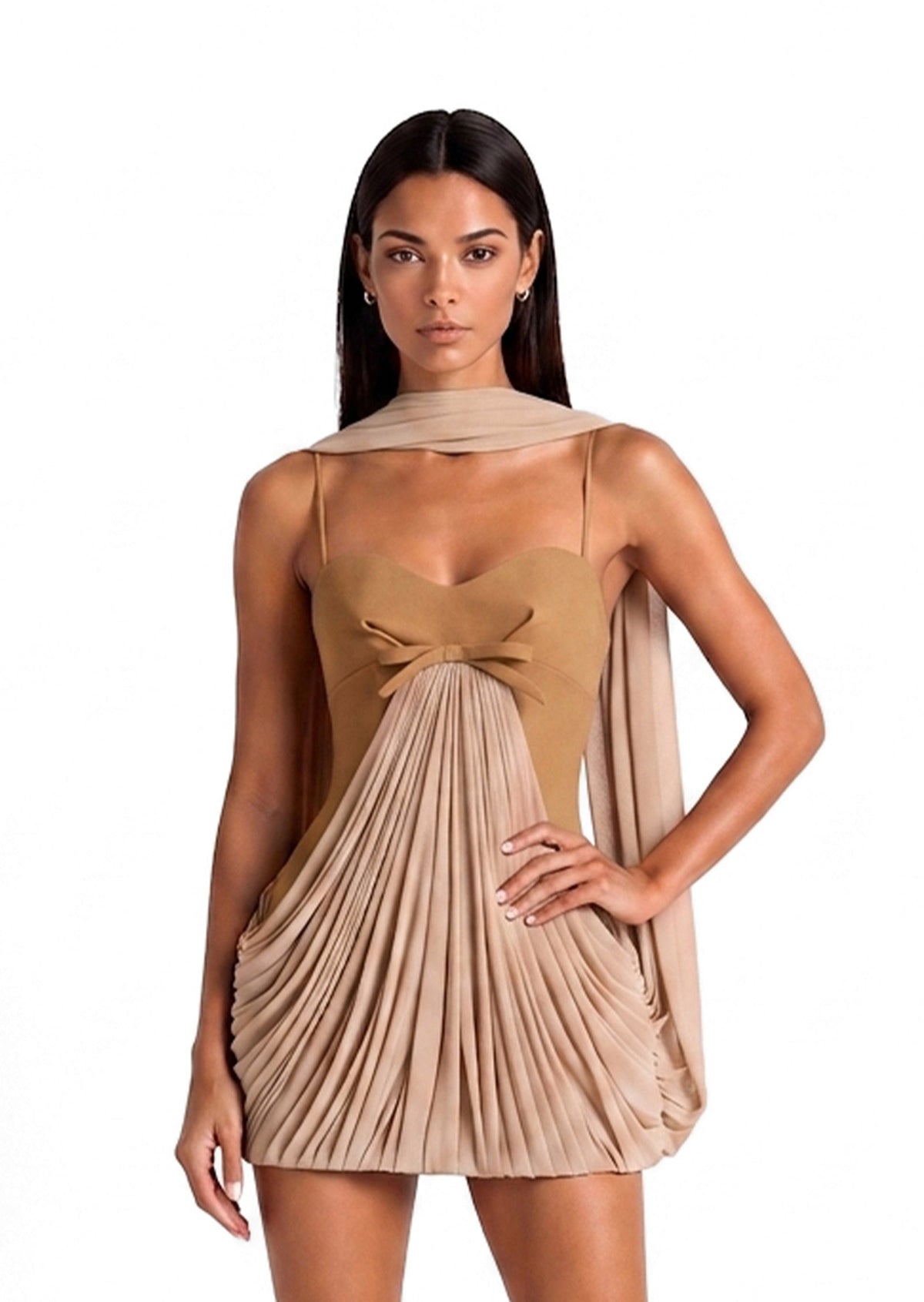 Manoah Ruffled Bow Mini Dress In Khaki